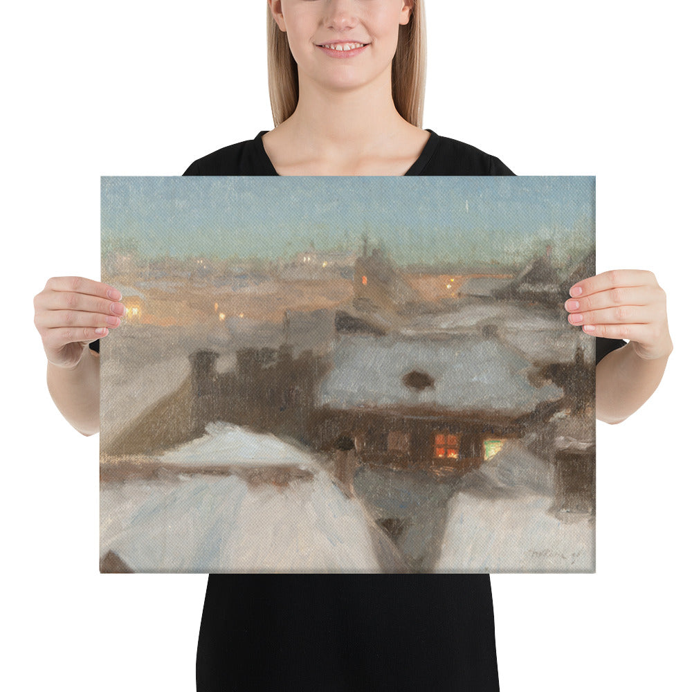 Georg Pauli - Winter Evening at Söder, Stockholm - Premium Canvas