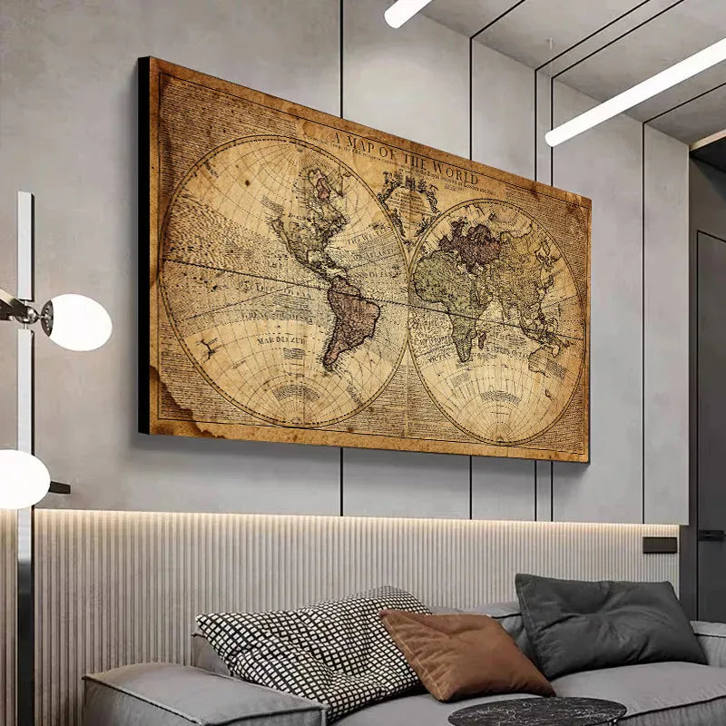 Classic Vintage World Map Canvas Print - Retro Style Wall Art