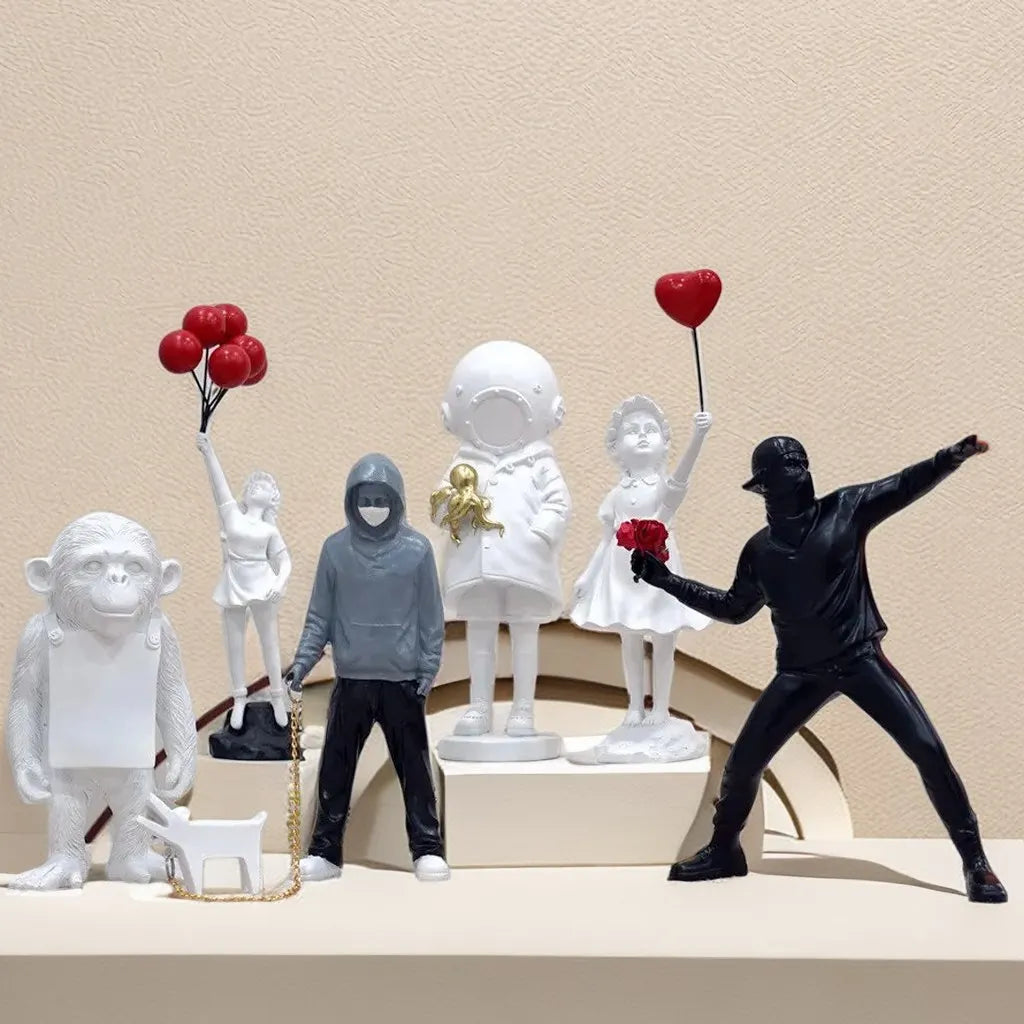 Banksy Art Inspired Resin Figurines - Modern Street Pop Art Decor