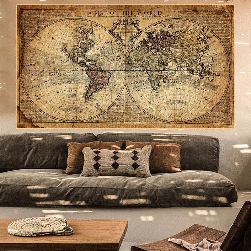 Classic Vintage World Map Canvas Print - Retro Style Wall Art