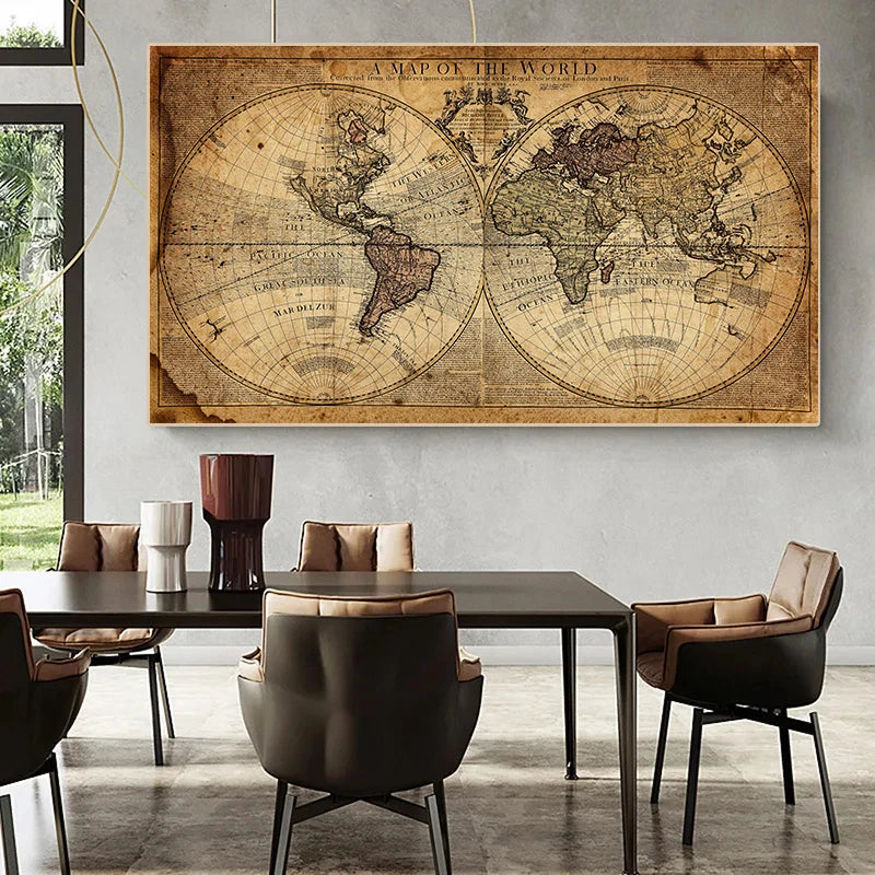 Classic Vintage World Map Canvas Print - Retro Style Wall Art