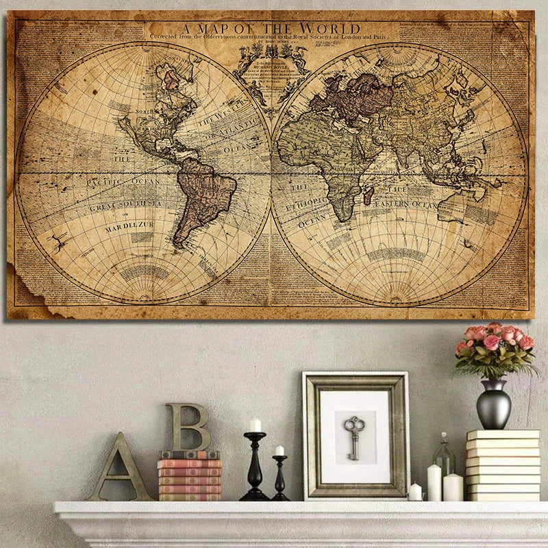 Classic Vintage World Map Canvas Print - Retro Style Wall Art