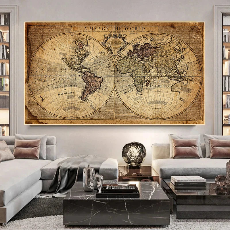 Classic Vintage World Map Canvas Print - Retro Style Wall Art